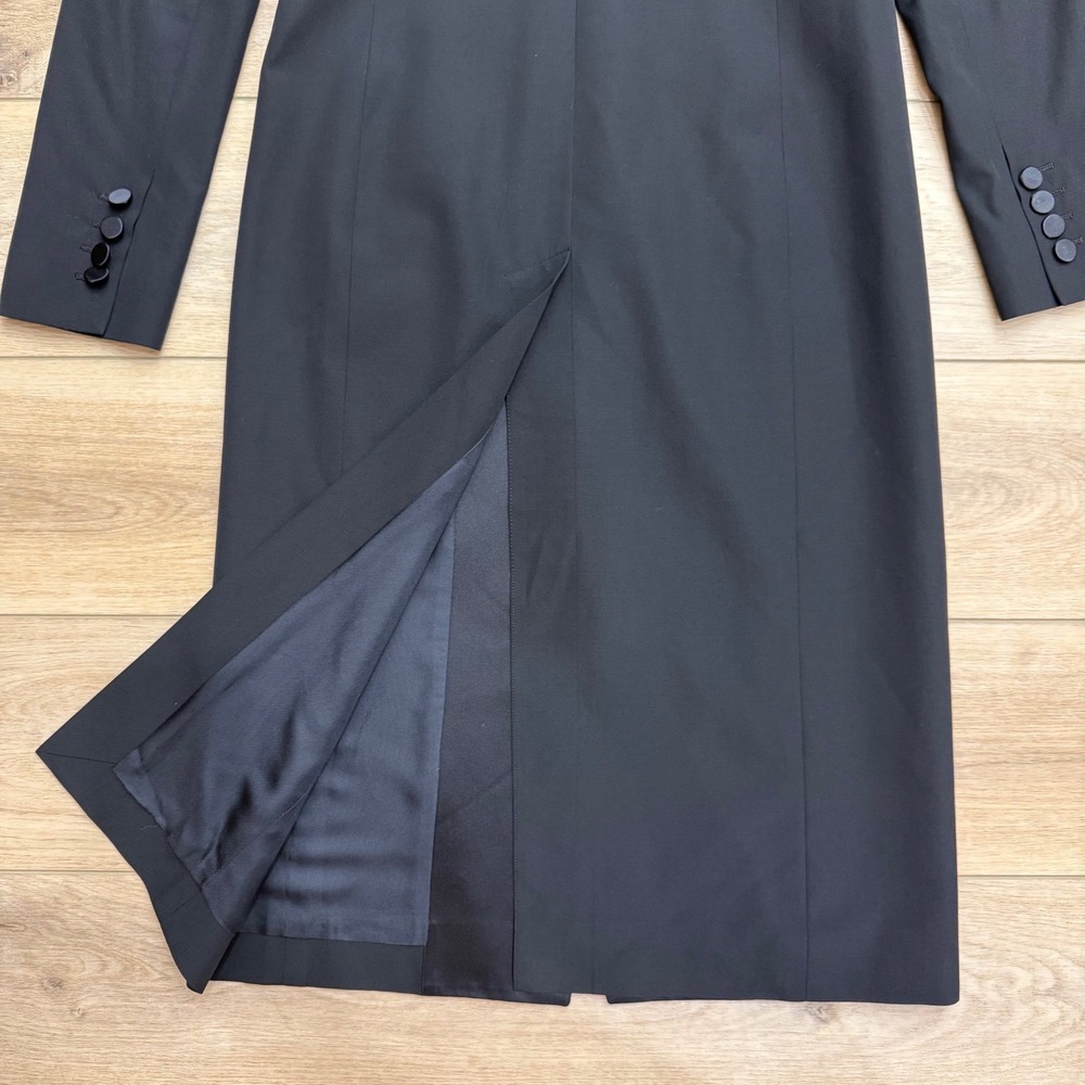 Vintage YSL Rive Gauche Black Wool Silk Long Tuxedo Coat Le Smoking Jacket 36 - Picture 10 of 16
